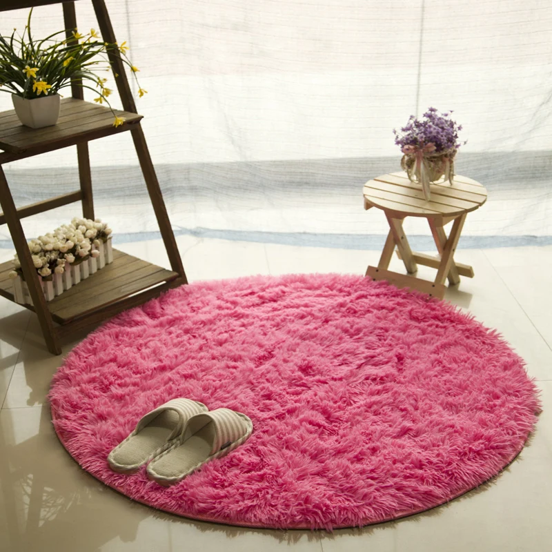 Пушистый круглый ковер, ковры для гостиной, ковер из искусственного меха для детской комнаты, Длинные Плюшевые Коврики для спальни, мохнатый ковер, белый 30 - Цвет: Rose Red