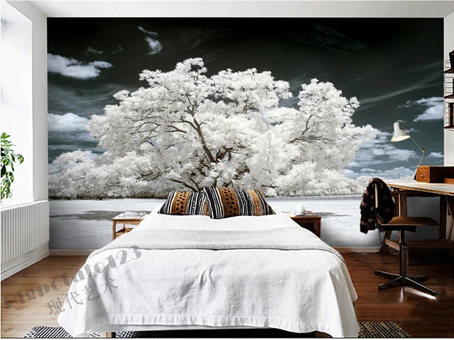 3D фрески, Красивые белые цветы и растения деревья, Гостиной диван телевизор стены спальня фон