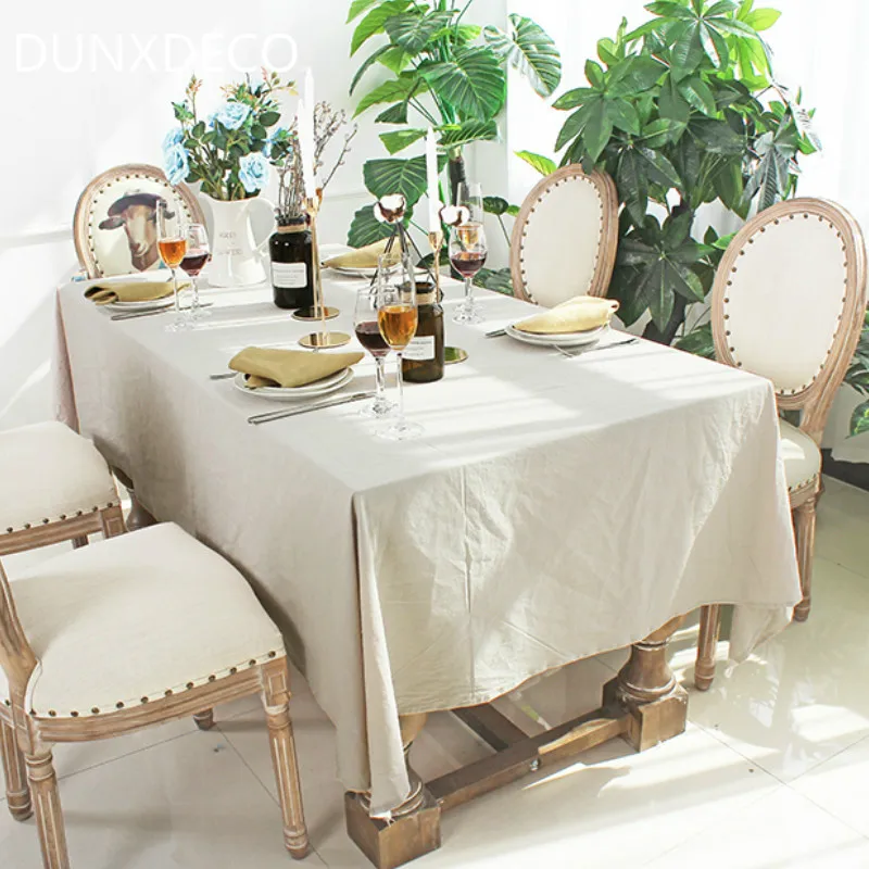 

DUNXDECO Tablecloth Dinner Party Table Cover Fabric Cotton Washed Wrinkle Quality Modern Simple Plain Color Home Textile