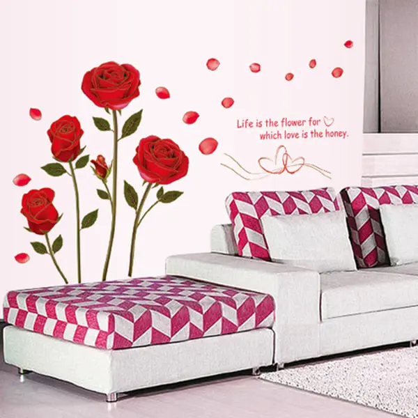 Новая Съемная Настенная Наклейка с цитатой красной розы Life Is The Flower настенная