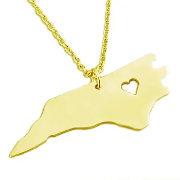 

New North Carolina Map Necklace 304 Stainless Steel North Carolina Pendant Necklace Women Fashion Map Jewellery Gift 12pcs/lot