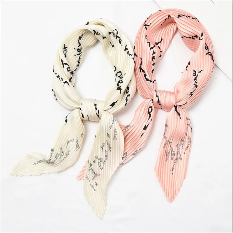 55cm New Women Scarf Silk Wrap Elastic Letter Floral Print solid Patchwork Head Neck Hair Tie Band Neckerchief Square Scarves