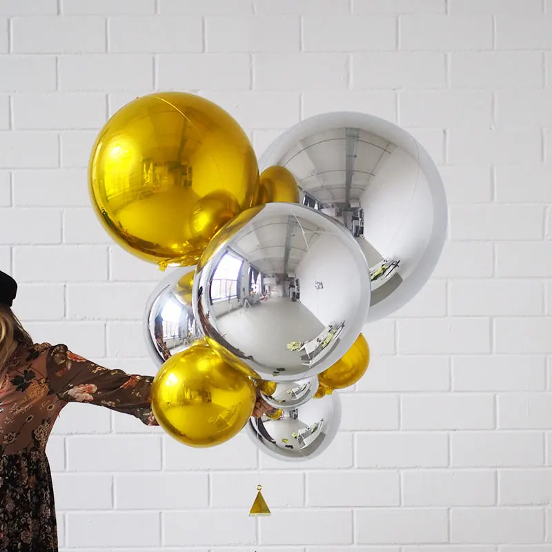 

10" 18" 22" 32" Gold Silver 4D foil Orbz Balloon Round Aluminum Foil Balloons Sphere Balloon Wedding Decoratio Birthday Party