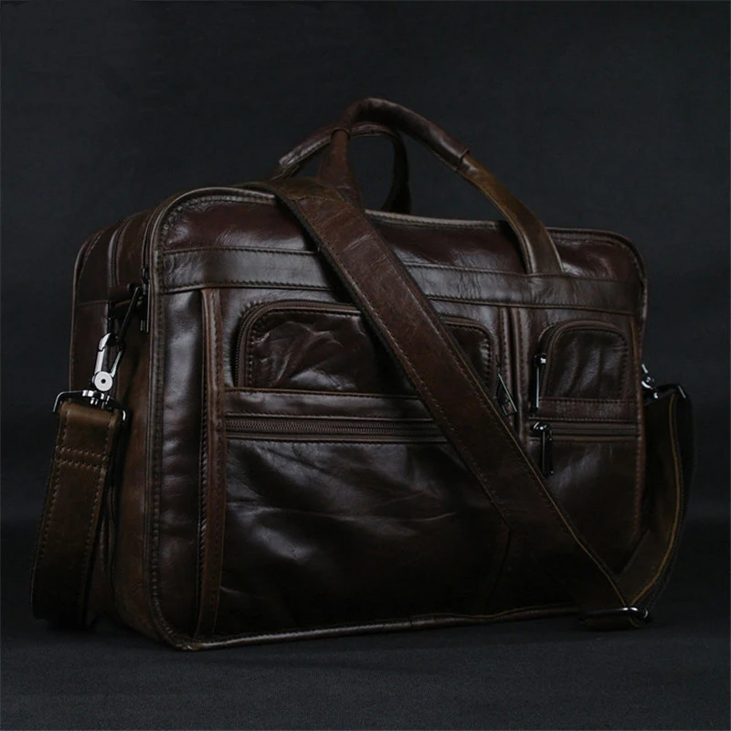 

Luxury Genuine Leather Men's Briefcases Business Bag Leather Messenger Bag Shoulder Bag For Men Laptop Briefcase Free Shipping