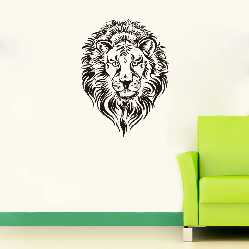 

Removable Fuzzy Male Lion Head Vinyl Wall Decal Art Home Living Room Sticker for Bedroom Art Curving Decal Animal W-104