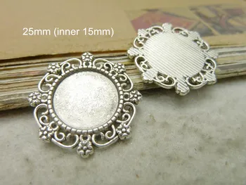 

50 Antique Silver Cabochon Cameo Base Settings,Metal Alloy Filigree Blank Pendant Tray,Inner Size 15mm,diy Jewelry Supplies