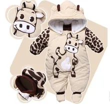 Jumpsuit + Hat + Shoes Animal Style Warm Hooded Baby Rompers Winter Boys Girls Footie Clothes Outfits Newborn Clothing