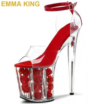 EMMA KING Clear PVC Red Rose Heel Bridal Wedding Shoes Ankle Strap Sexy Nightclub Women High Heels Platform Sandals Shoes 20cm
EMMA KING Clear PVC Red Rose Heel Bridal Wedding Shoes Ankle Strap Sexy Nightclub Women High Heels Platform Sandals Shoes 20cm