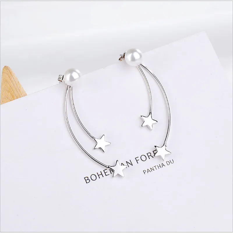 

HEYLUOKE New Charm Silver 925 Drop Earrings For Women Exquisite Rear Hanging Star Pearl Earring Fine Ear Jewelry Brincos