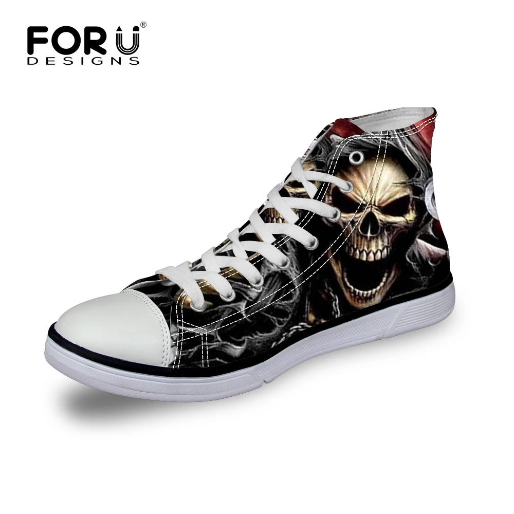 FORUDESIGNS Classic Men's Punk Rock Skull Style High-top Vulcanize Shoes Casual Lace-up Canvas Shoes for Men Students Flat Shoes FORUDESIGNS Classic Men's Punk Rock Skull Style High-top Vulcanize Shoes Casual Lace-up Canvas Shoes for Men Students Flat Shoes