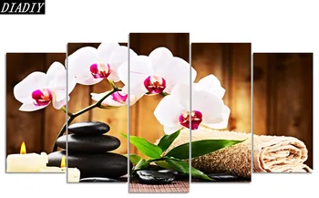 

full round diamond 5D DIY diamond painting floral Orchid&stone 5pcs diamond embroidery Cross Stitch Rhinestone decoration