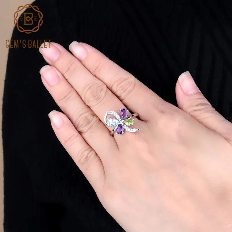 

Gem's Ballet Cute Butterfly Shape 925 Sterling Silver Rings Natural Colorful Topaz Gemstone Ring For Women Fine Jewelry