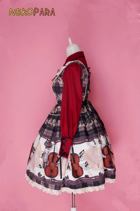 バイオリン猫かわいい女性のロリータjskドレスクラシック音楽テーマノースリーブサスペンダードレスレーストリム弓ワンピースカラーブラウン Dress Classic Dress Lacecute Women Aliexpress