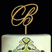 Деревенский персонализированные начальный свадебный торт Топпер, деревянный на заказ блестящий золотой свадебный торт Топпер, письмо украшение для именинного торта