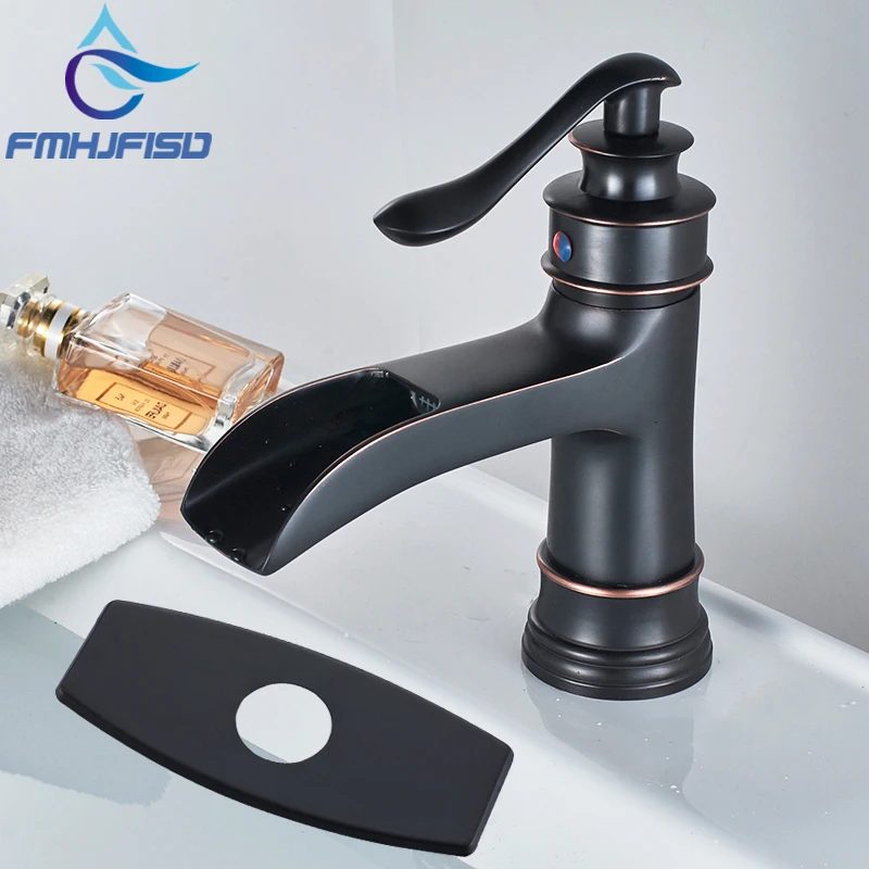 

Bathroom Waterfall Faucet ORB Deck Mounted Basin Faucet Mixer Tap with Hole Plate