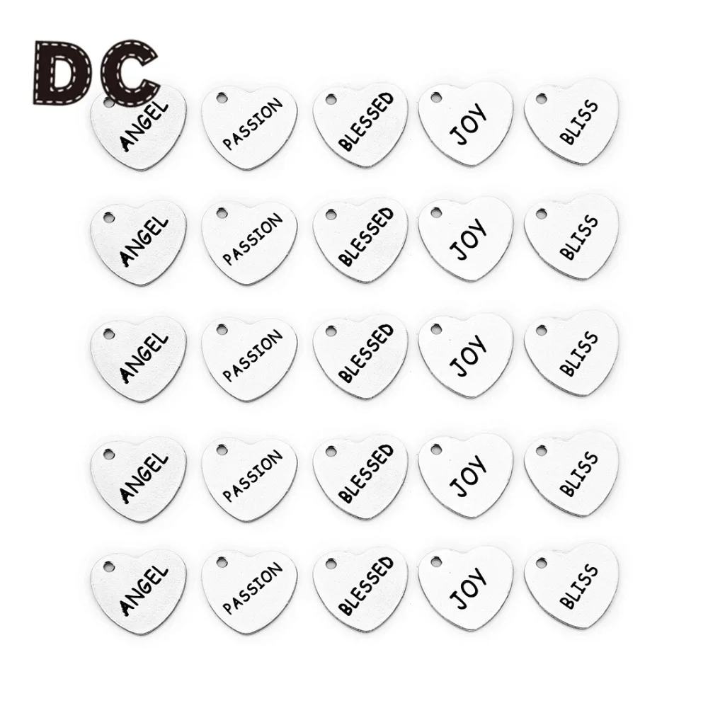 

DC 5pcs/lot 13x14mm Stainless Steel Love Heart Shape Charm Engraved Angle Blessed Words Pendant for DIY Jewelry Making Craft