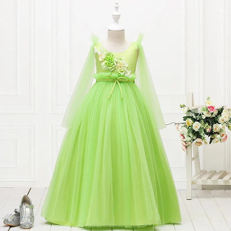 2019 Fashion Girls Artificial Flower Dresses For Girl Wedding Party Long Evening Dress Teenager Tulle Princess Dress Vestidos (5)