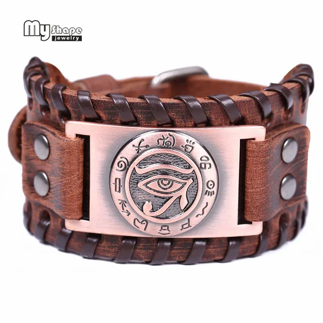 My Shape Religion Viking Bracelet Men Eye Of Horus Wide Genuine My Shape Religion Viking Bracelet Men Eye Of Horus Wide Genuine Leather Strap Bracelets Bangles Ancient