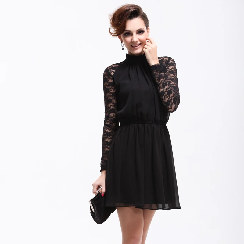 Free Shipping Chiffon One Piece Long Sleeve Short Design