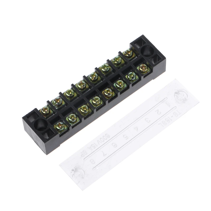 600V 15A 4 Positions Dual Rows Covered Barrier Screw Terminal Block Strip