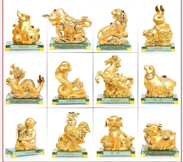 plating gold handicrafts resin handicraft zodiac ox tiger rabbit monkey crafts