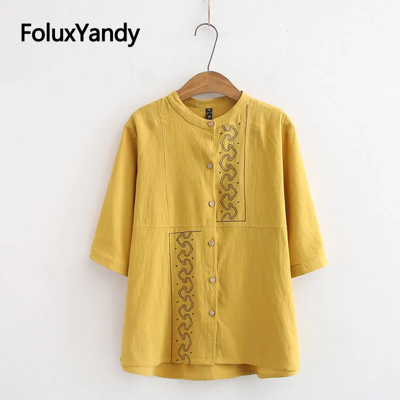 

2019 New Vintage Blouse Women O-neck Embroidery Summer Short Sleeve Blouse Shirt KKFY3579