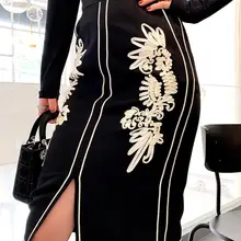 Женские юбки до колена с вышивкой; Новинка года; сезон весна-лето; модные черные женские юбки с разрезом и высокой талией; gx959;