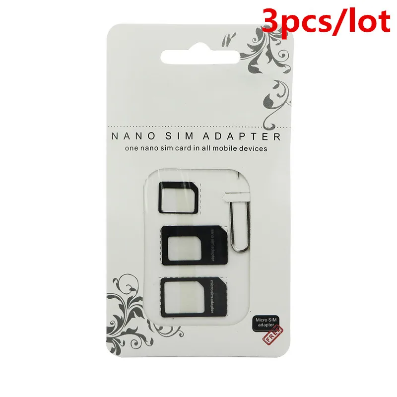 

3pcs Nano SIM Card Adapter 4 in 1 micro sim adapter with Eject Pin Key Retail Package for iPhone 5 5S 6 7 4 for Samsung S8 plus