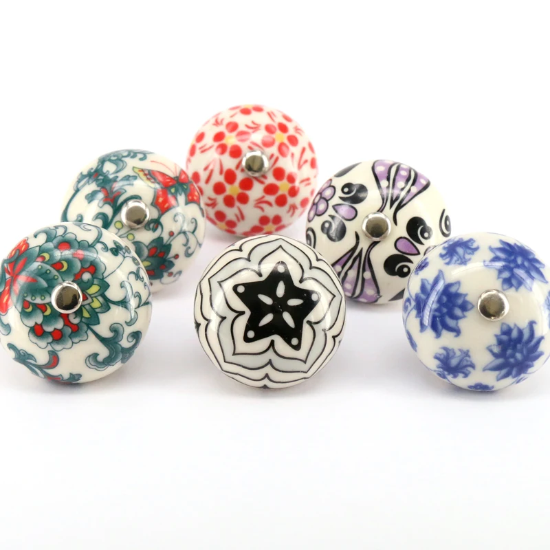 1x Hand Painted Flower Dresser Pulls handles Ceramic Drawer Handles