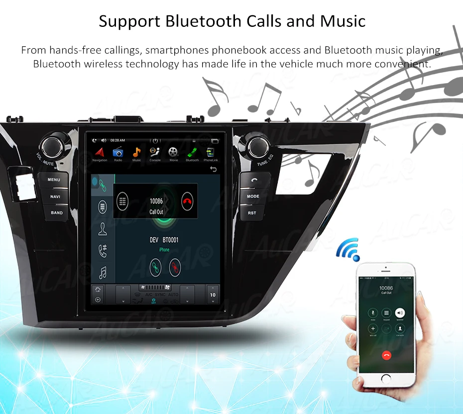 Android 7.1 10.4" Tesla Style for Toyota Corolla car multimedia player 2013- Bluetooth Radio WIFI 4G Vertical Stereo IPS