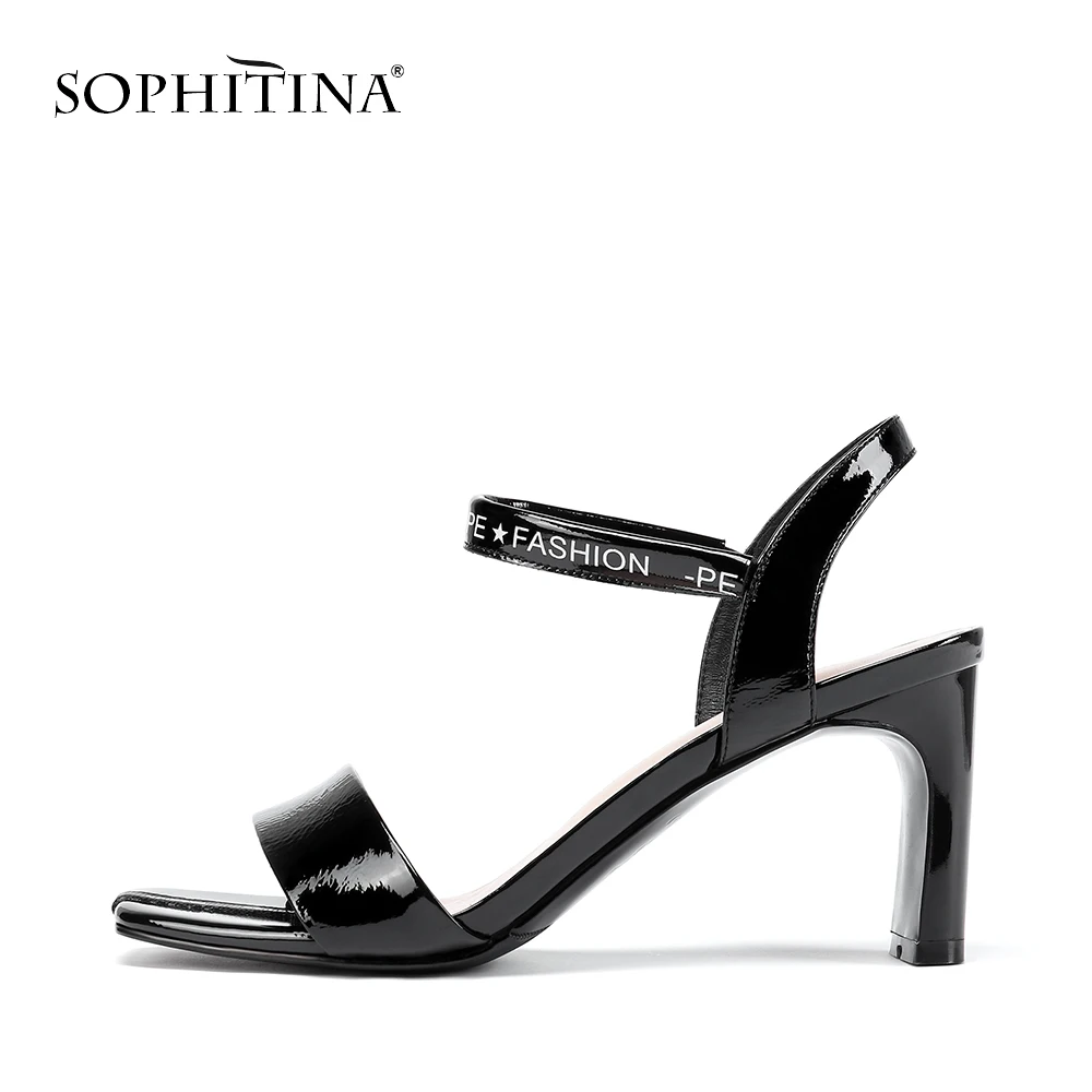 

SOPHITINA Stylish Genuine Leather Ladies Sandals Summer Party Back Strap Shoes Basic Square Head High Heel Women Sandals PO155