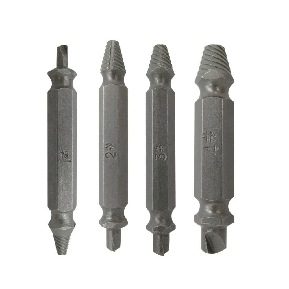 4Pcs Broken Damaged Carpentry Screw Extractor Drill Bits Guide Broken Bolt Out Remover Double Ended Stud Removal Tool With Case