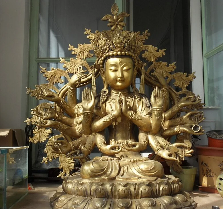 

150610 S1513 38" Tibet Tibetan Bronze Gilt 18 Arm Maha Cundi Bodhisattva Mother Buddha Statue