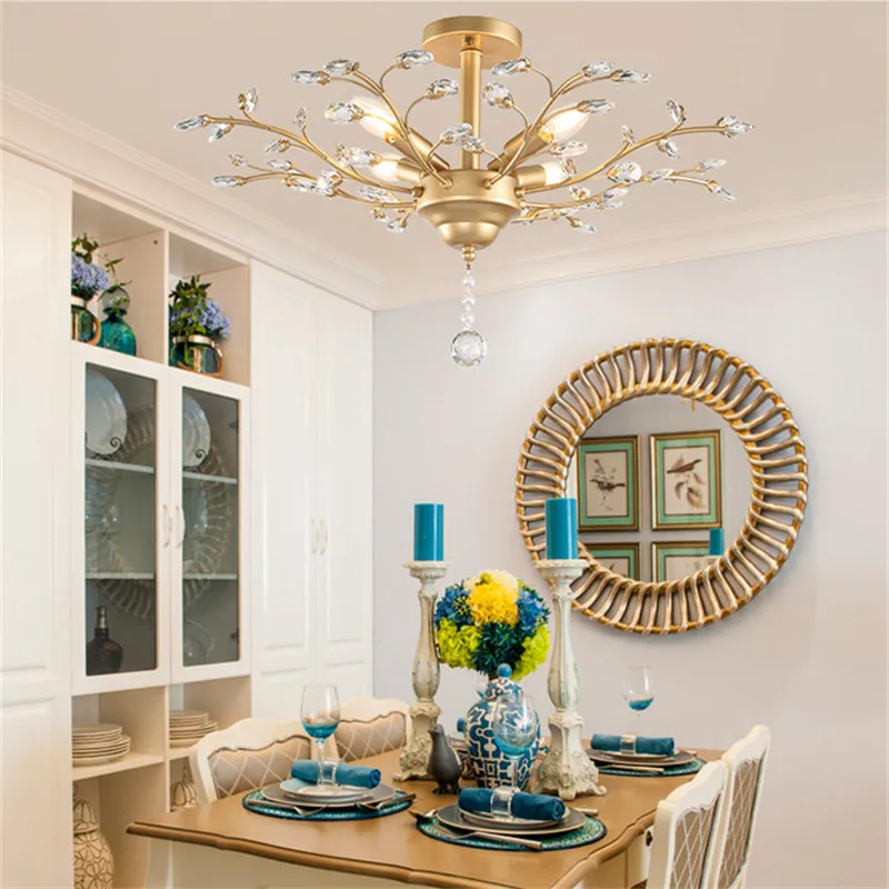 

Mordern Nordic crystal Ceiling Lamp golden romantic Luminaire led hang Light Vintage Loft creating E27 Art Spider Fixture Light