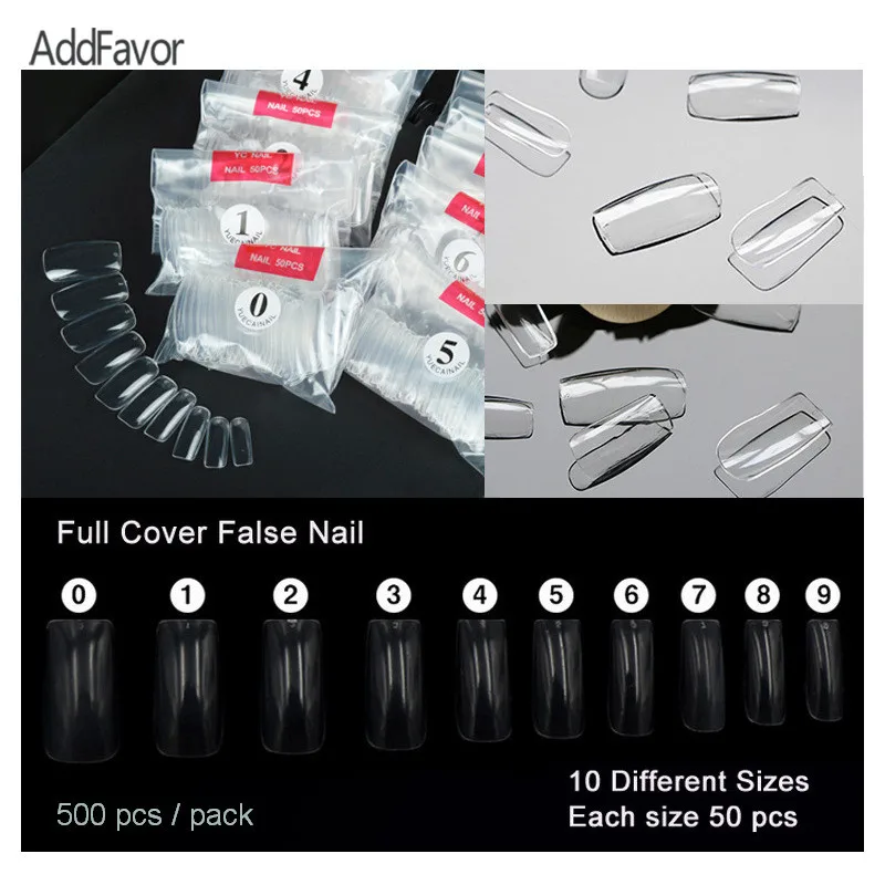 

AddFavor 500pc/Pack Clear False Nail Manicure Tool Nail Extension Decoration Art Fake Nail Tips Full Cover Beauty DIY Nail Salon