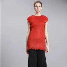 Miyake модная однотонная раскладывающаяся футболка Летняя длинная футболка с бахромой плиссированная футболка