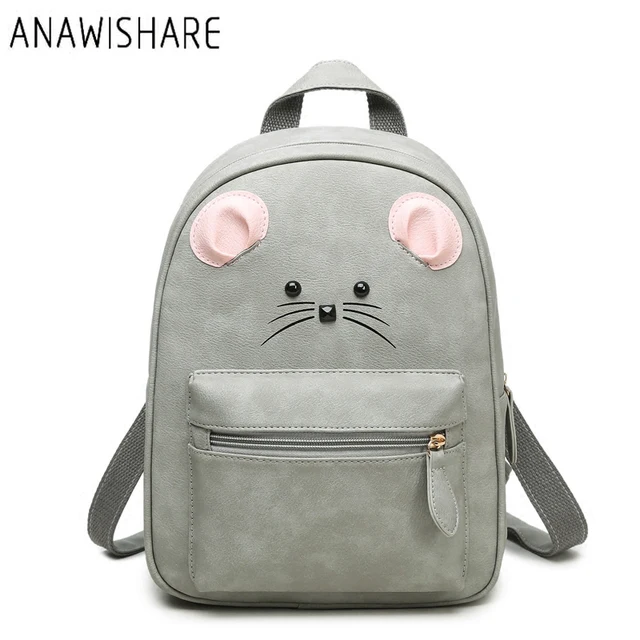 ANAWISHARE Women Leather Backpacks Girls Cute Cat Backpack Student