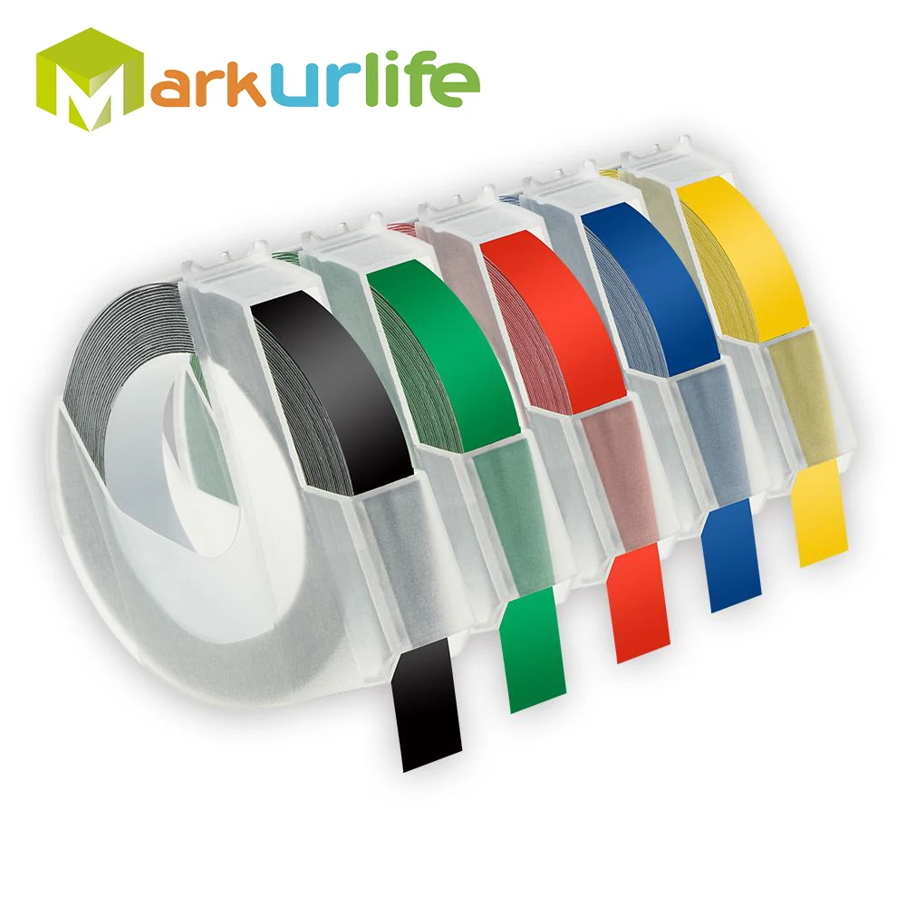 

Markurlife 5Pack Compatible for DYMO 3D Plastic Mixed Color Emobossing Label Tape 520109 9mm*3m for Dymo Embossing Label Printer