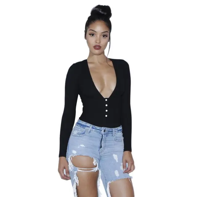 Sexy Women Girls Long Sleeves Solid Black Slim Tee Shirt Bodycon T Shirt Tops New Year Sexy Women Girls Long Sleeves Solid Black Slim Tee Shirt Bodycon T Shirt Tops New Year