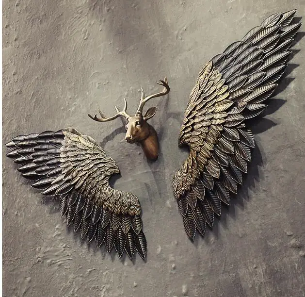 

New Arrival Creative Abstract Retro Wing Wall Sculpture Decoration Figurine Decorative Metal Statue TV Background Xmas Gift