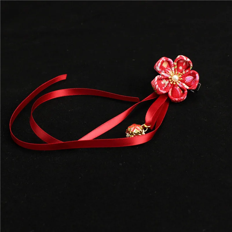 Принцесса заколки для волос заколки Kanzashi Yukata аксессуары для кимоно красный розовый девушки кисточкой цветок ленты Бисероплетение фестиваль подарок
