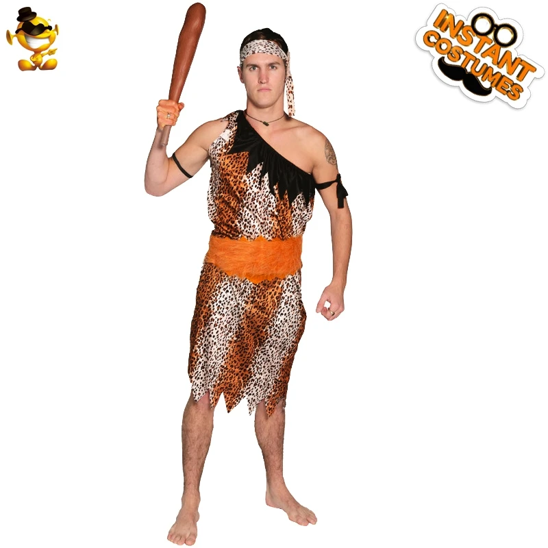 Для мужчин's костюм первобытного человека косплэй Карнавальная Вечеринка нарядное платье Доисторический джунгли Туника пещерный наряд