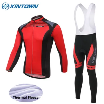 

XINTOWN Cycling Jersey Sets Winter Thermal Fleece Cycling Clothing Windproof Riding Bicycle Long Sleeve Sportswear Clothes