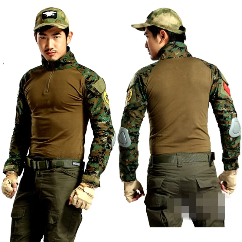 QCHENG Chemise de Combat Militaire Tactique Homme Tenue Airsoft Chasse Shirt Camouflage Multicam Uniforme à Manches Longues 