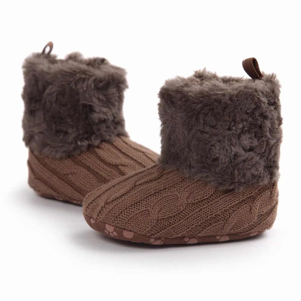 Сохраняющие тепло пушистые детские зимние ботинки без шнуровки на плоской подошве с круглым носком ботинки для новорожденных девочек ручной работы высокого качества для малышей