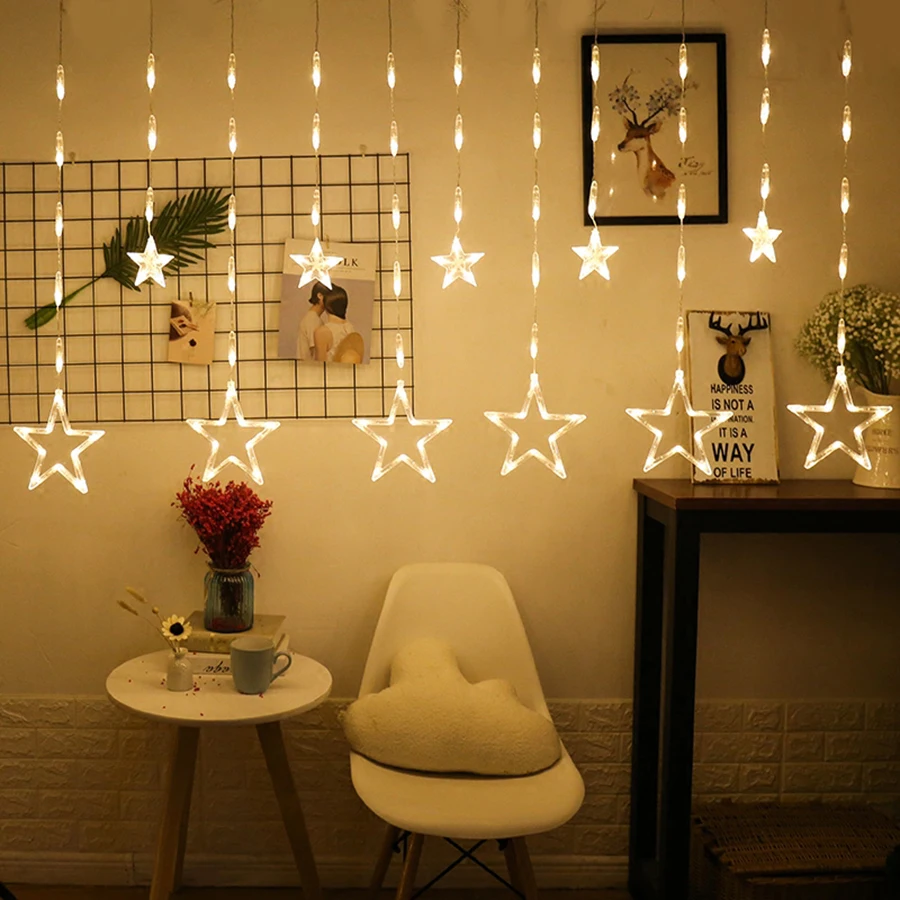 

Thrisdar Upgrade 2.5M LED Star Icicle Curtain Fairy String Light Holiday Wedding Fairy Star Light Christmas Star Window Light