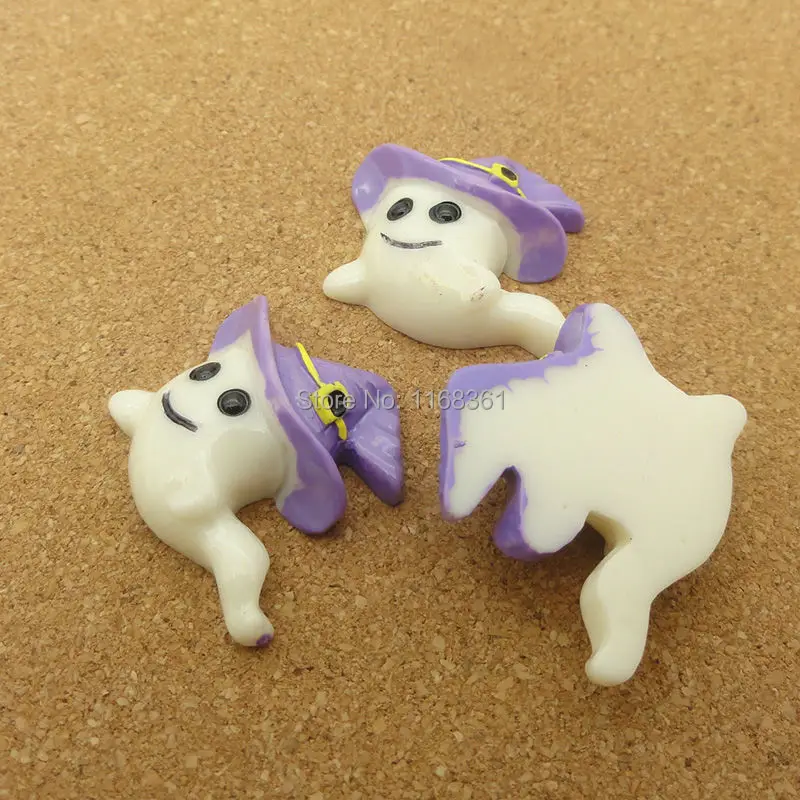 1pcs/lot resin flat back Halloween ghost with hat cartoon animal 24mm Cabochons Hair Bow Center DIY Christmas decration C114-6
