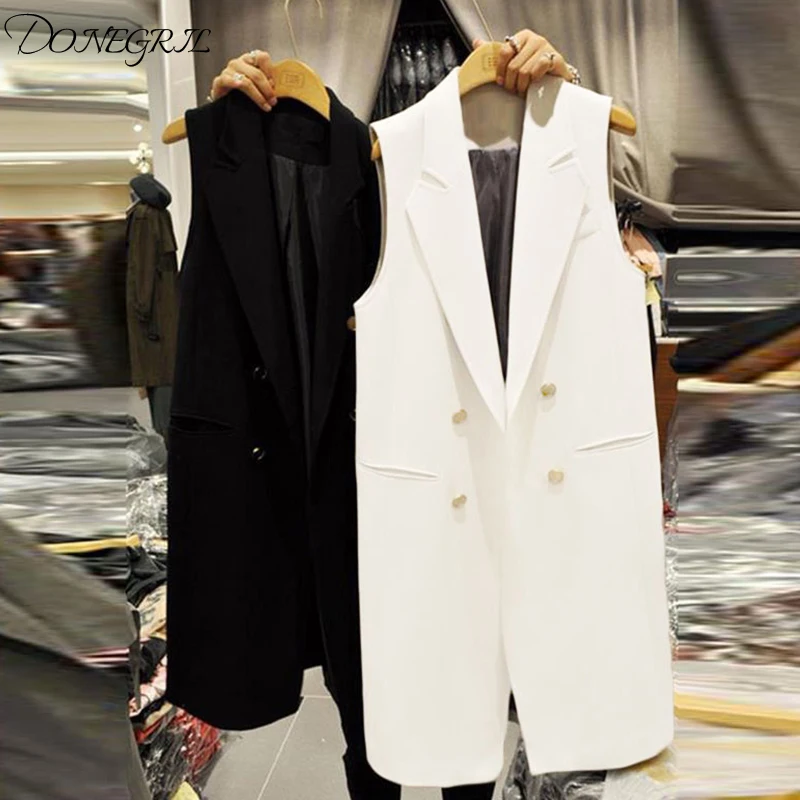 

2019 spring and autumn long double-breasted vest female Korean version of the large size women's black slim suit vest jacket