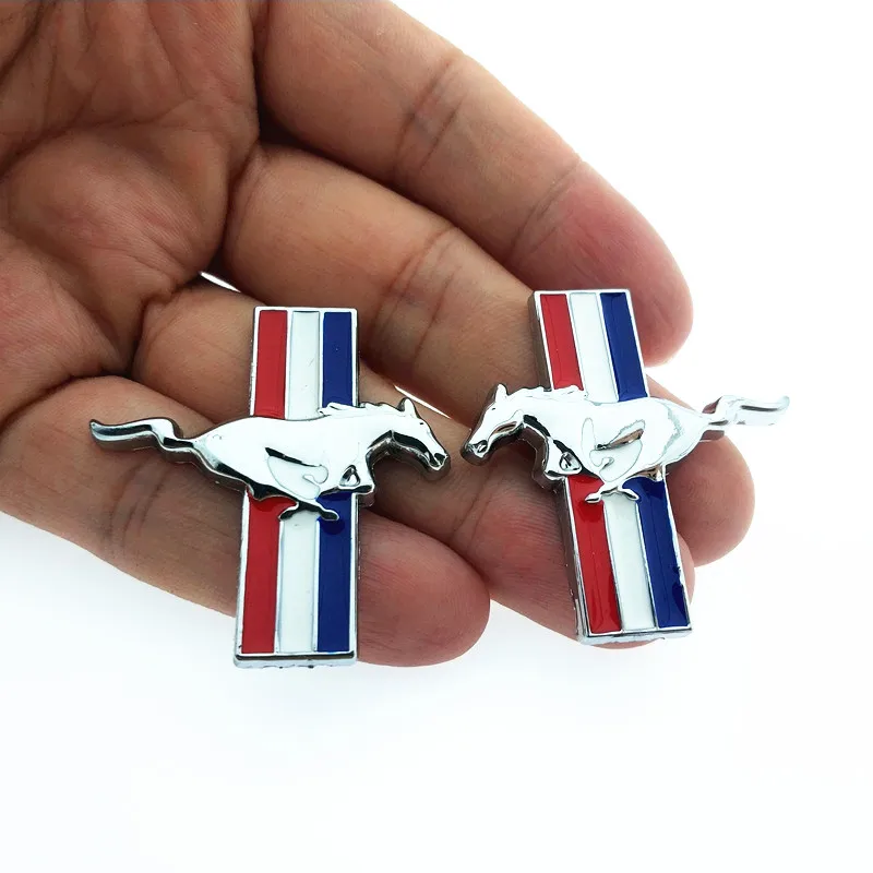 

CDIY 2pcs/set 3D Small Metal Chrome Car Styling Running Horse Emblem Badge For Ford Mustang Shelby GT fender Decor Sticker