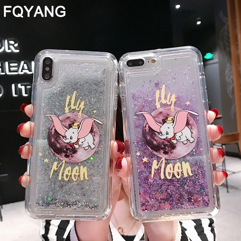 

FQYANG Cute Cartoon Disneys Dumbo Soft TPU Cases For Iphone 8Plus 7P XSMAX X XR XS 6 6S 7 8 Dynamic Liquid Quicksand Phone Case